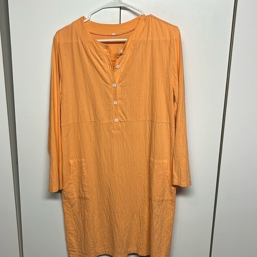 Orange Lightweight Pocket Tunic Dress Coastal Casual Size Medium - Picture 3 of 10